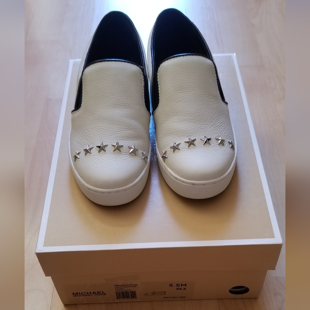 MICHAEL KORS Keaton White Leather Star Studs Slip On Sneakers Size 5.5/ 6